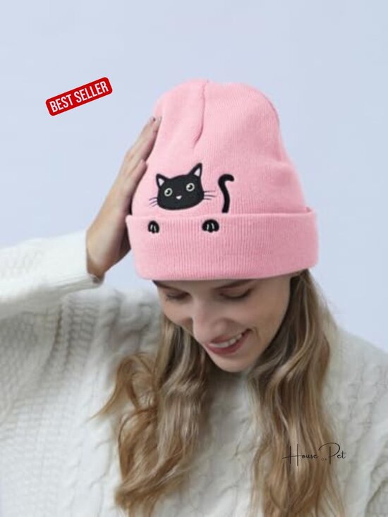 Cat Beanie Cute Knitted Hat Winter Warm Cat Lover Gift Accessory main image 4